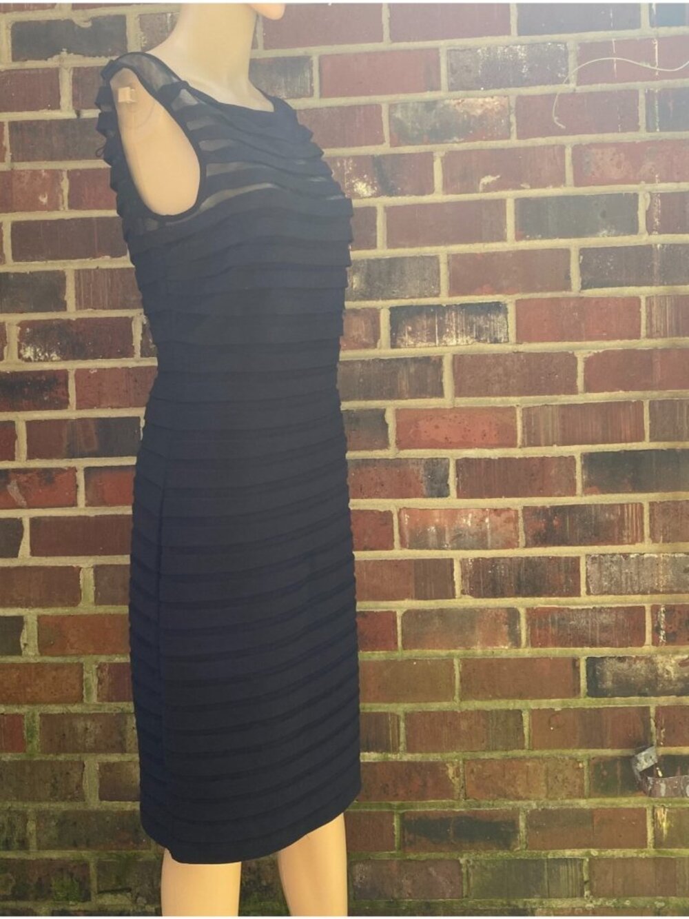 Adrianna Papell Black Shutter Pleat Midi Dress Sleeveless 10 Cocktail,Stretch - Picture 4 of 11